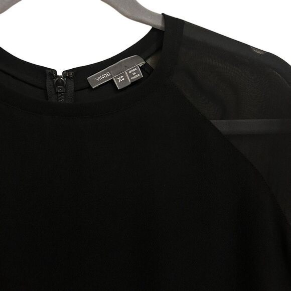 VINCE Black Sheer-Sleeve Loose Crepe Dress XS - Picture 9 of 15